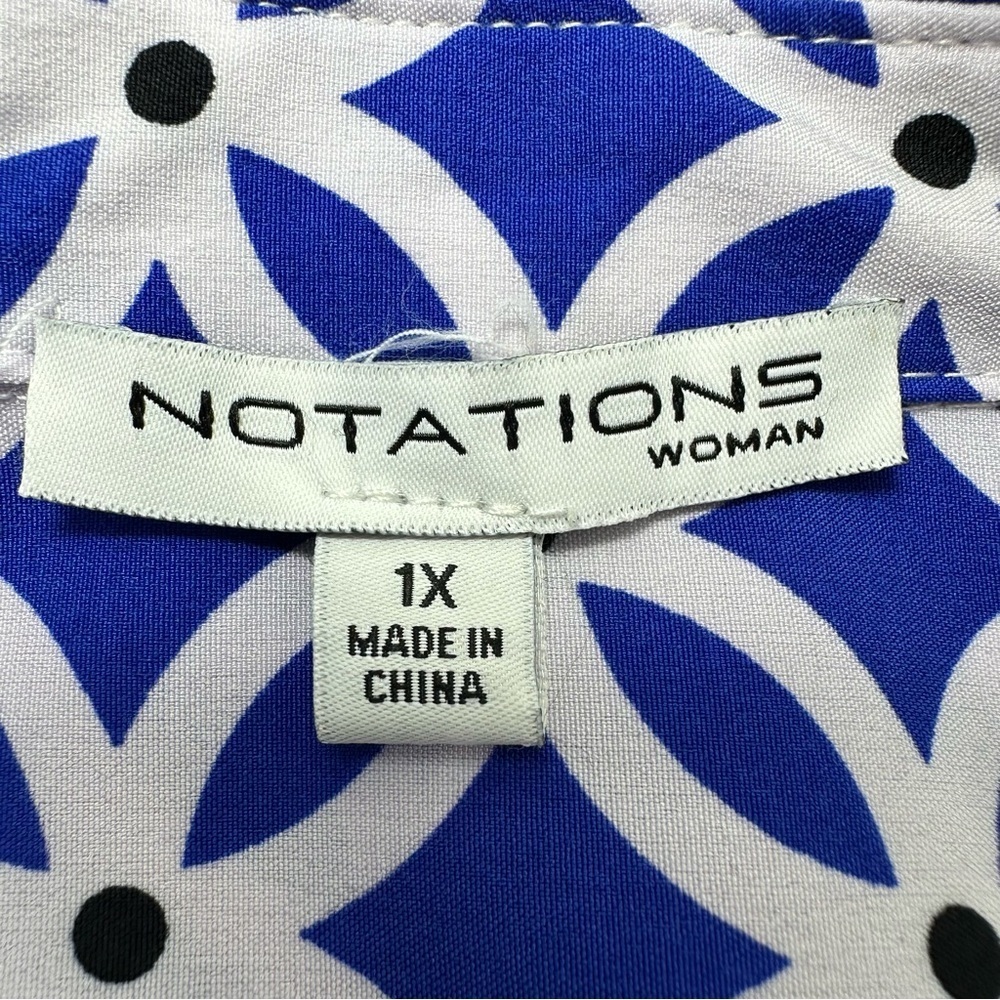 Notations Shirt Blouse Women's 1X Runs Small Blue Geometric Preppy Carrier - Picture 4 of 9